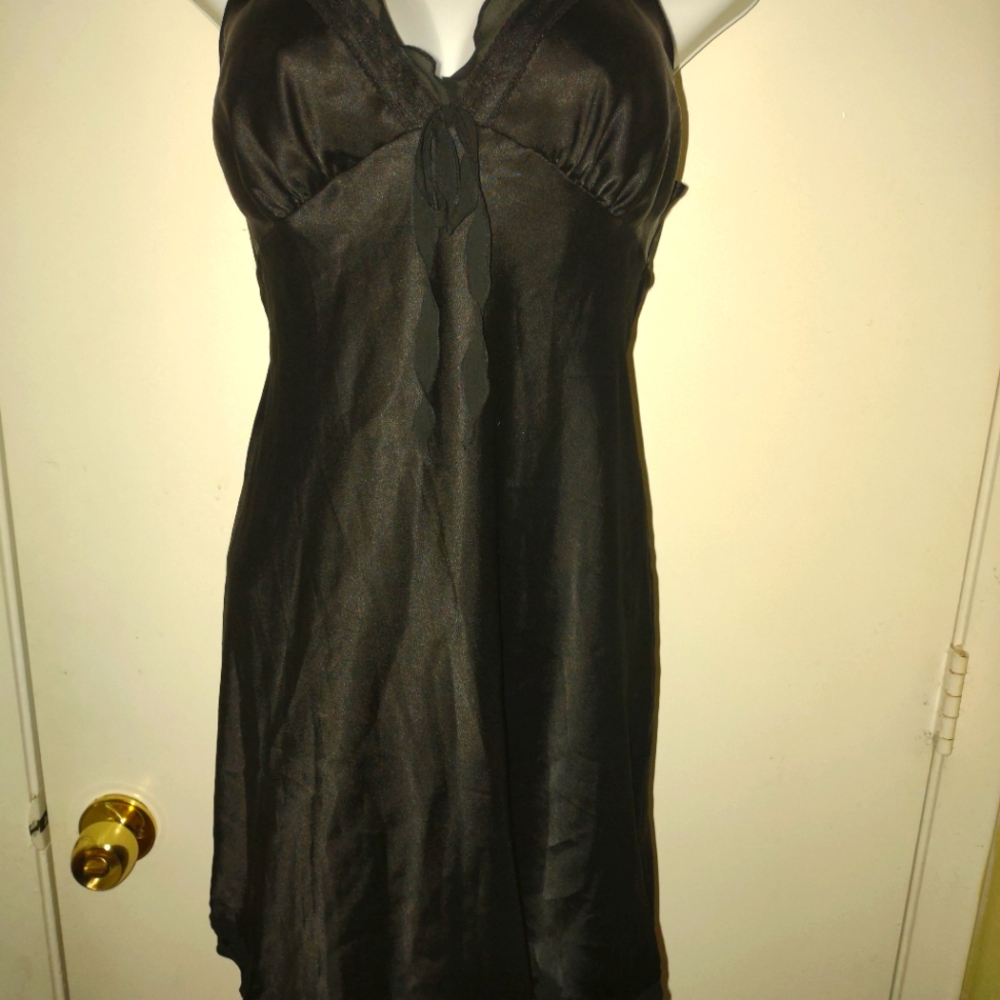 Victoria Secret Black Satin Slip Dress Sz Medium